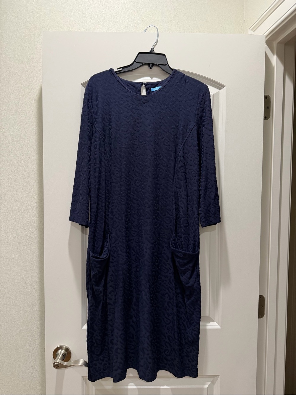 J. McLaughlin Navy Textured Midi Shift Dress